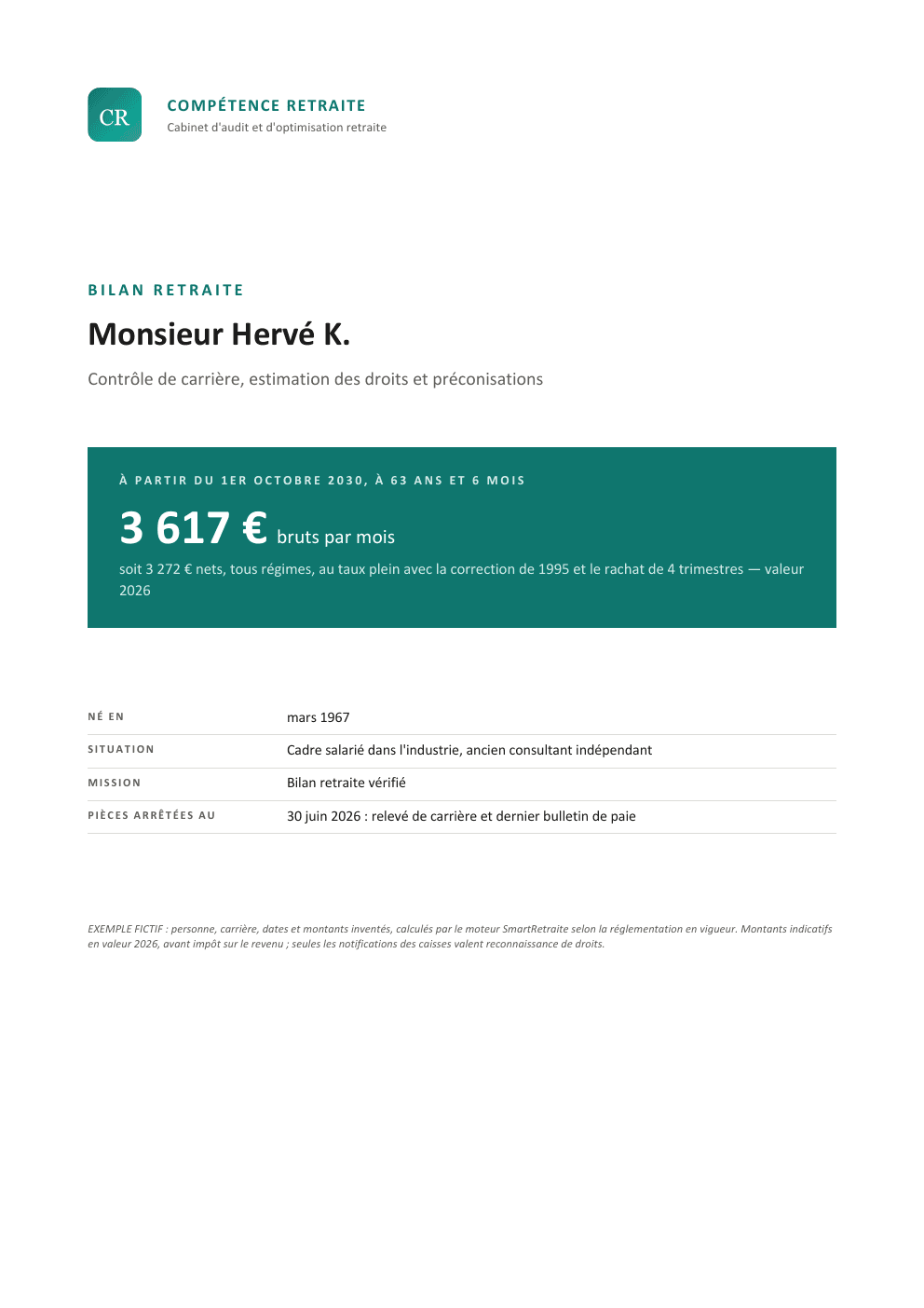 Bilan retraite fictif, page 1 sur 11